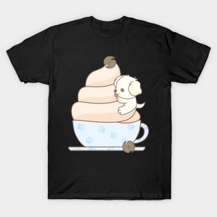 A cute puppy is on the cup of coffee. T-Shirt